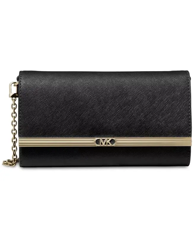 Mona East West Large Leather Clutch - Black - MICHAEL KORS