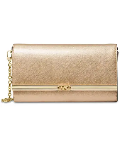 Mona East West Large Leather Clutch-Pale Gold 