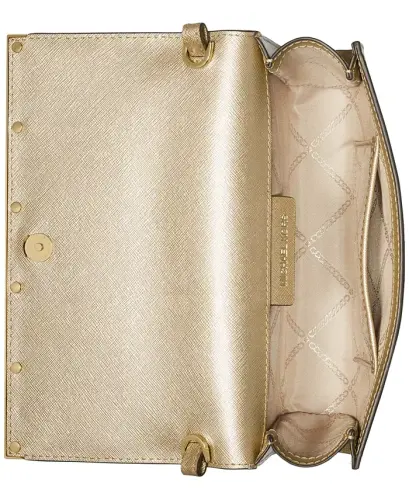 Mona East West Large Leather Clutch - Pale Gold - 4