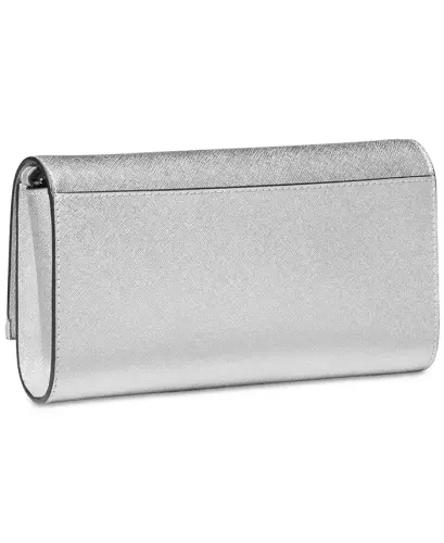 Mona East West Large Leather Clutch-Silver - 3