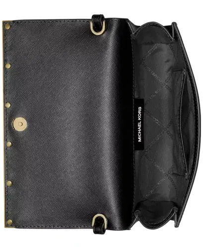 Mona East West Large Leather Clutch-Black - 4