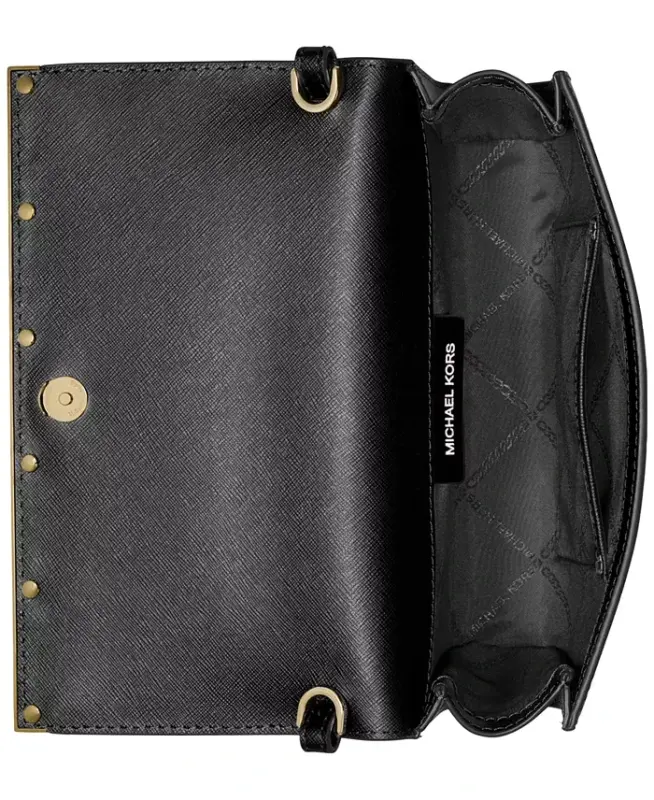 Mona East West Large Leather Clutch-Black - 4