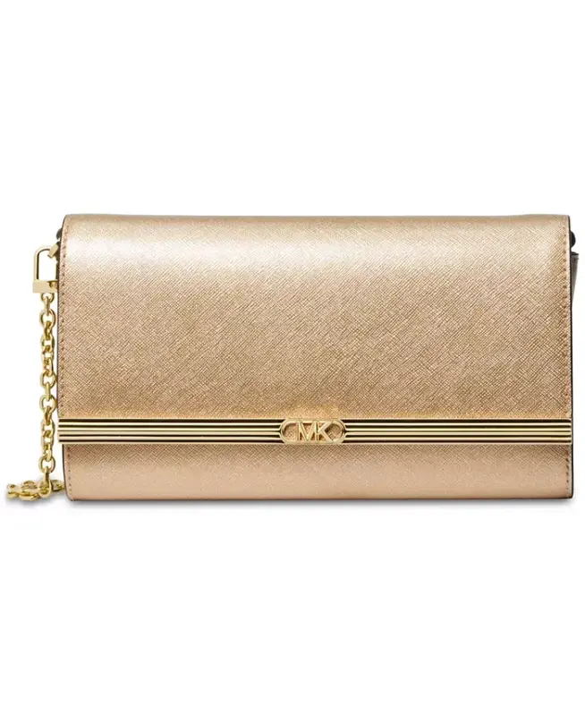 Mona East West Large Leather Clutch-Pale Gold - 1