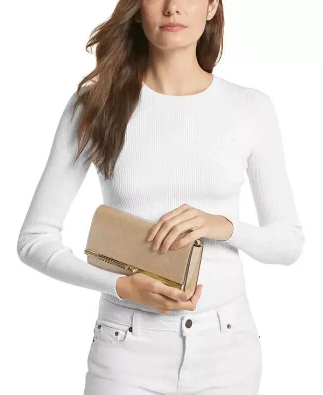 Mona East West Large Leather Clutch-Pale Gold - 2