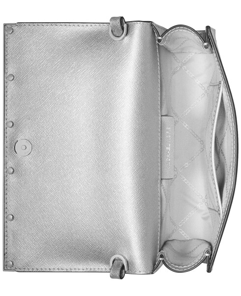 Mona East West Large Leather Clutch Silver - 4