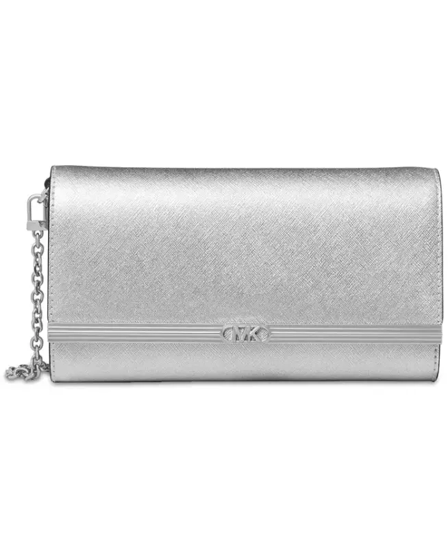 Mona East West Large Leather Clutch-Silver - 1
