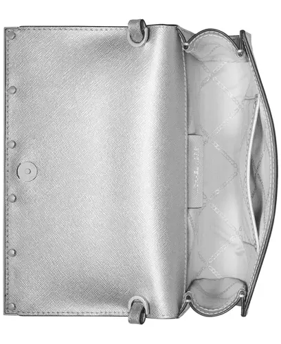 Mona East West Large Leather Clutch-Silver - 4