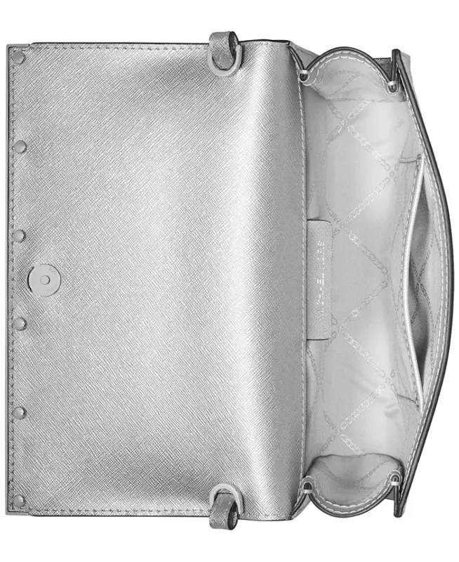 Mona East West Large Leather Clutch-Silver - 4