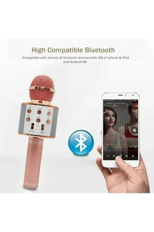 Bluetooth Monadm Kablosuz Karaoke Mikrafon Bluetooth Mp3 Çalar Sd-usb-aux Girişli Radyo Tipi Pembe-rose gold - 2