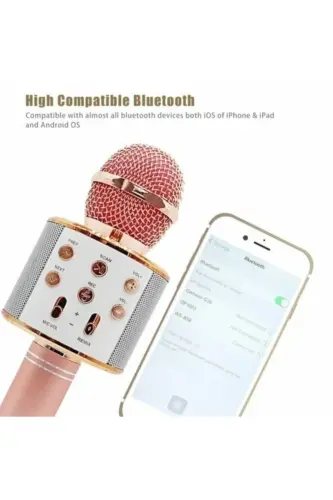 Bluetooth Monadm Kablosuz Karaoke Mikrafon Bluetooth Mp3 Çalar Sd-usb-aux Girişli Radyo Tipi Pembe - rose gold - 6