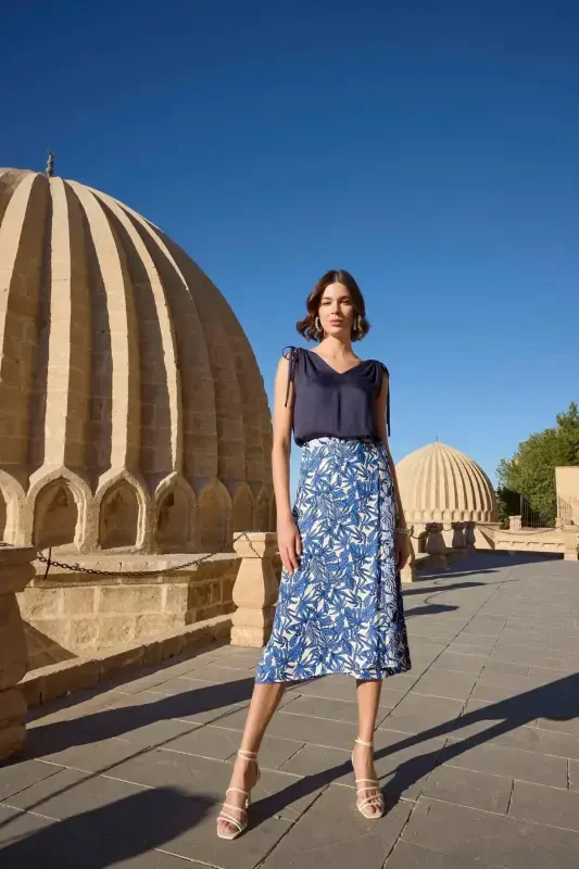 Monamise Ayollar uchun Barg Naqshli Yubka To'plami 23032 - 2