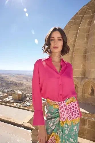 Kadın Çiçek Yaprak ve Etnik* Desenli Saten Etek Takımı 23002 - 7