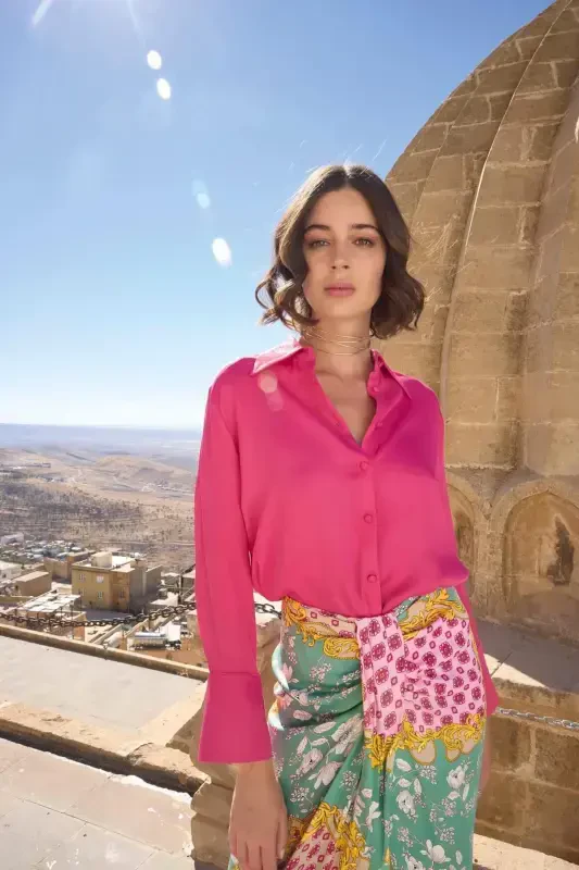 Kadın Çiçek Yaprak ve Etnik* Desenli Saten Etek Takımı 23002 - 7