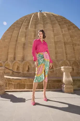 Monamise Women's Floral Leaf and Ethnic Patterned Skirt Set 23002 - MONAMİSE (1)