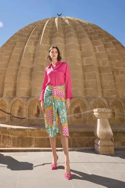 Monamise Women's Floral Leaf and Ethnic Patterned Skirt Set 23002 - 4