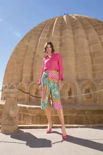 Monamise Women's Floral Leaf and Ethnic Patterned Skirt Set 23002 - 8