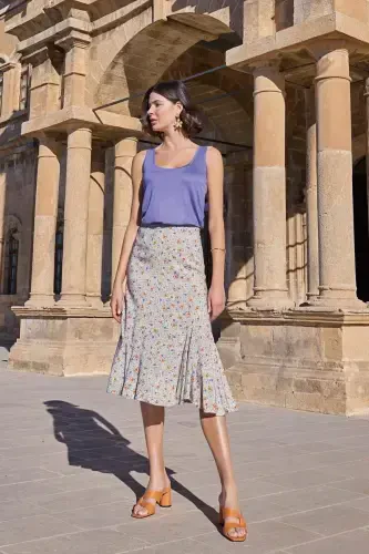 Monamise Women's Floral Print Thick Strapped Skirt Set 23071 - MONAMİSE (1)