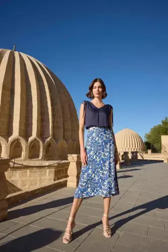 Monamise Women's Leaf Pattern Skirt Set 23032 - MONAMİSE (1)