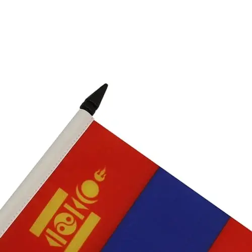 Mongoliya stol bayrog'i 4'' x 6'' - Mo'g'uliston stol bayrog'i 15 x 10 sm. - Qora plastik tayoq va taglik - AZ FLAG - 4
