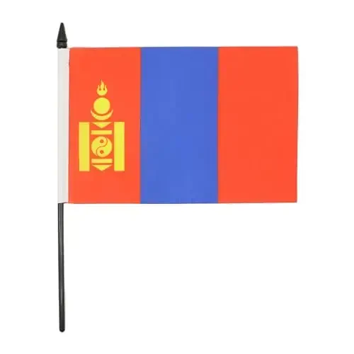Mongoliya Stol Bayrog'i 5'' x 8'' - Mo'g'uliston Stol Bayrog'i 21 x 14 sm. - Qora plastik tayoq va taglik - AZ FLAG - 2