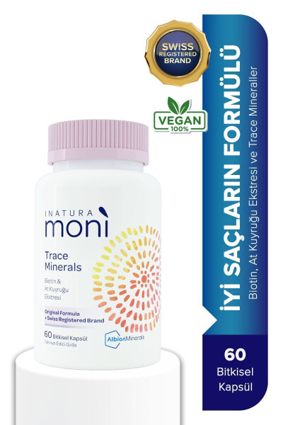 Moni Trace Minerals Hair Skin Nails Vitamin 60 Vegan Capsules Biotin, Zinc, Horsetail (SILICA) - 17