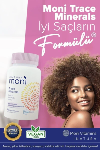 Moni Trace Minerals Biotin 5000, Krom, Çinko, Selenyum, At Kuyruğu 60 Vegan Kapsül - 3