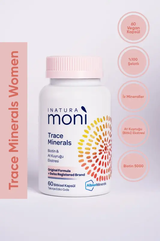 Moni Trace Minerals Soch, Teri va Tirnoq Vitamini 60 Vegan Kapsula Biotin, Sink, Otquyruq (SILITSIY) - 2