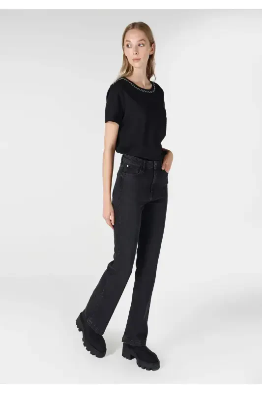 Monica ayollar uchun jinsi shim, Regular Fit, o'rta bel, Bootcut oyoq, ko'k - 4