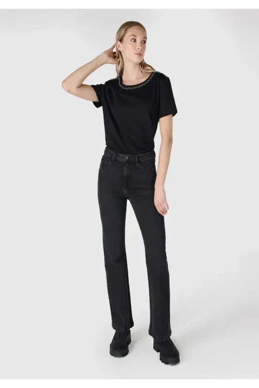 Regular Fit Orta Bel Bootcut Kadın İndigo Jean Pantolon - 6