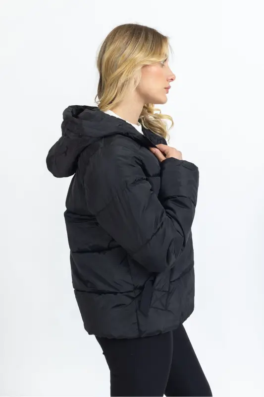 Monica Siyah Şişme Kışlık Mont - Çıkarılabilir Kürk 15205638-BSiyah - 5