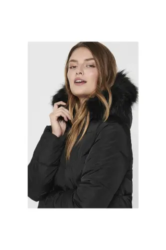 Monica Siyah Şişme Kışlık Mont - Çıkarılabilir Kürk 15205638-BSiyah - 6