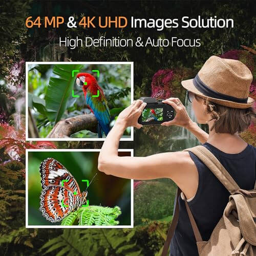 Monitech 64MP Dijital Fotoğraf ve Video Kamerası, 4K Vlog Kamerası YouTube İçin 3'' Döndürülebilir Ekran, 16X Dijital Zoom, WiFi&Otomatik Odaklama, Kamera Askısı&Tripod, 2 Pil, 32GB TF Kart (S200, Siyah) - 3