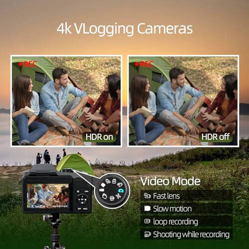 Monitech 64MP Dijital Fotoğraf ve Video Kamerası, 4K Vlog Kamerası YouTube İçin 3'' Döndürülebilir Ekran, 16X Dijital Zoom, WiFi&Otomatik Odaklama, Kamera Askısı&Tripod, 2 Pil, 32GB TF Kart (S200, Siyah) - 5