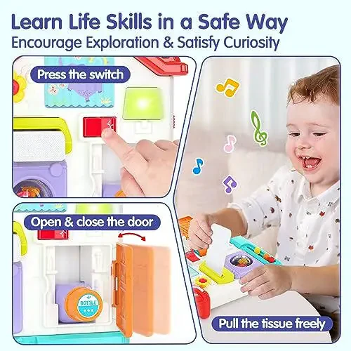 MONLEKIDS Busy Board for 1 Year Old Girl Gifts, 9 in 1 Toddlers Montessori Toys with Light & Music, Baby Toys 12-18 Months Early Educational Learning Infant Birthday Gift Easter Basket Stuffers - 2