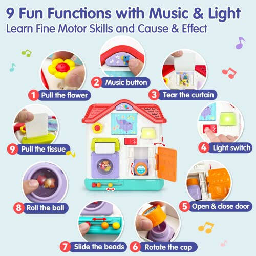 MONLEKIDS Busy Board for 1 Year Old Girl Gifts, 9 in 1 Toddlers Montessori Toys with Light & Music, Baby Toys 12-18 Months Early Educational Learning Infant Birthday Gift Easter Basket Stuffers - 3