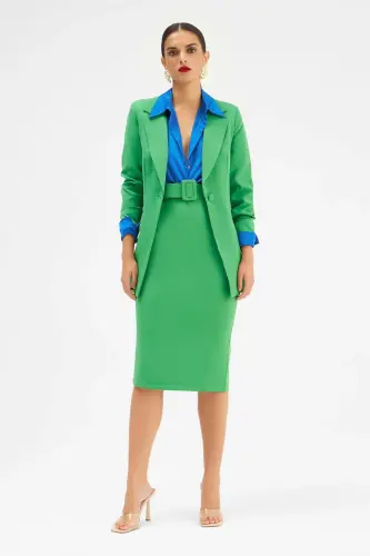 Mono Collar Classic Jacket - Green-GREEN - 5