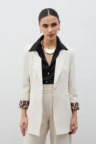 Mono Collar Classic Jacket Leopard Lined - STONE-STONE - 1