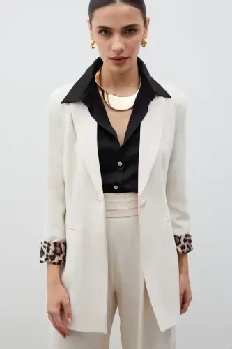 Mono Collar Classic Jacket Leopard Lined - STONE-STONE - 3