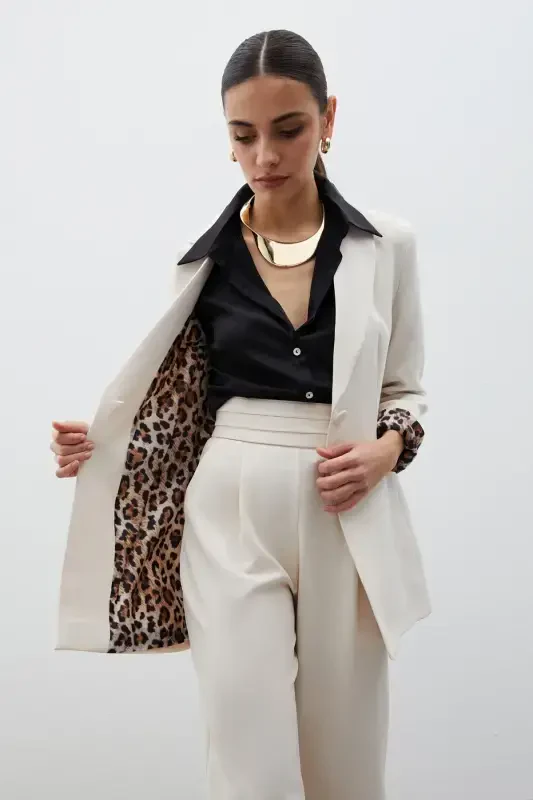 Mono Collar Classic Jacket Leopard Lined - STONE-STONE - 4