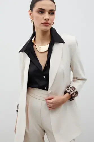 Mono Collar Classic Jacket Leopard Lined - STONE-STONE - 5