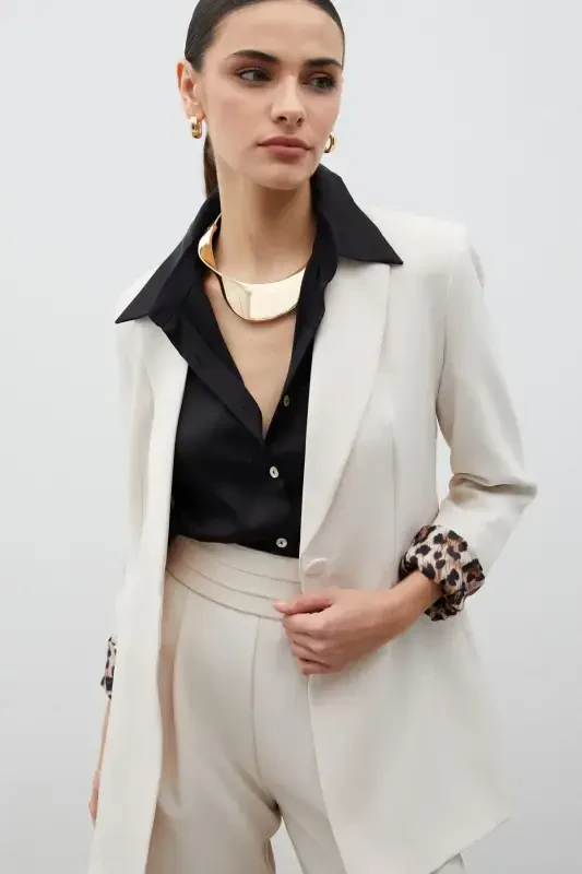 Mono Collar Classic Jacket Leopard Lined - STONE-STONE - 5