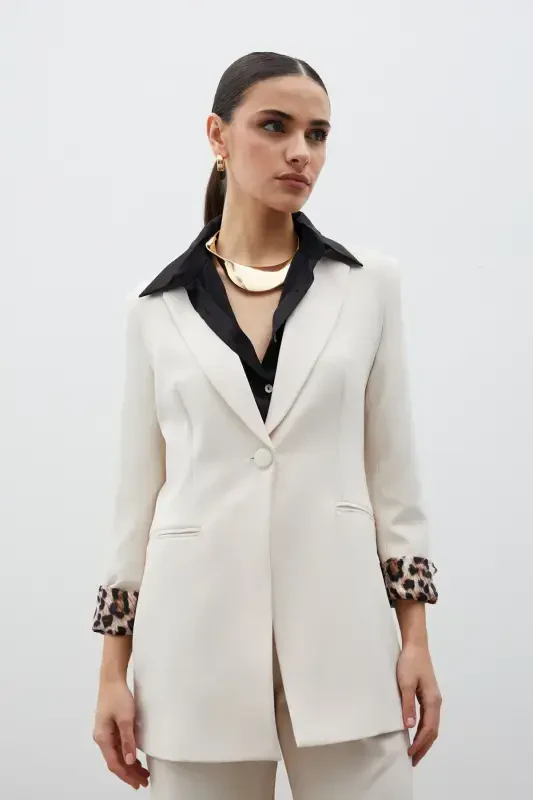Mono Collar Classic Jacket Leopard Lined - STONE-STONE - 6