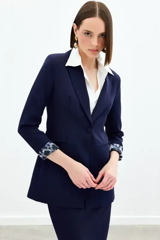Mono Collar Classic Jacket -navy blue-navy blue - 1