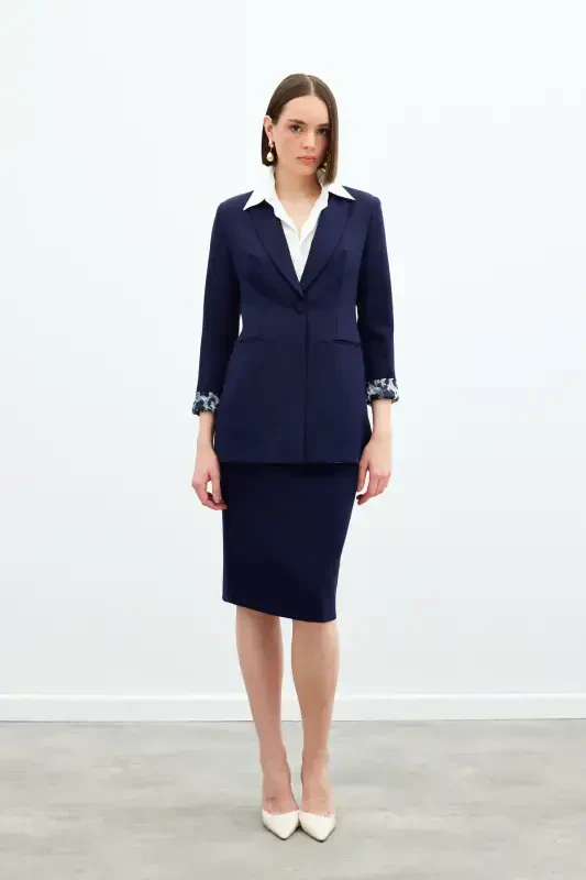 Mono Collar Classic Jacket -navy blue-navy blue - 2