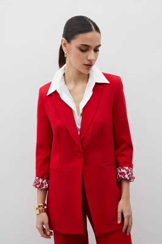 Mono Collar Classic Jacket - Red - RED - 5