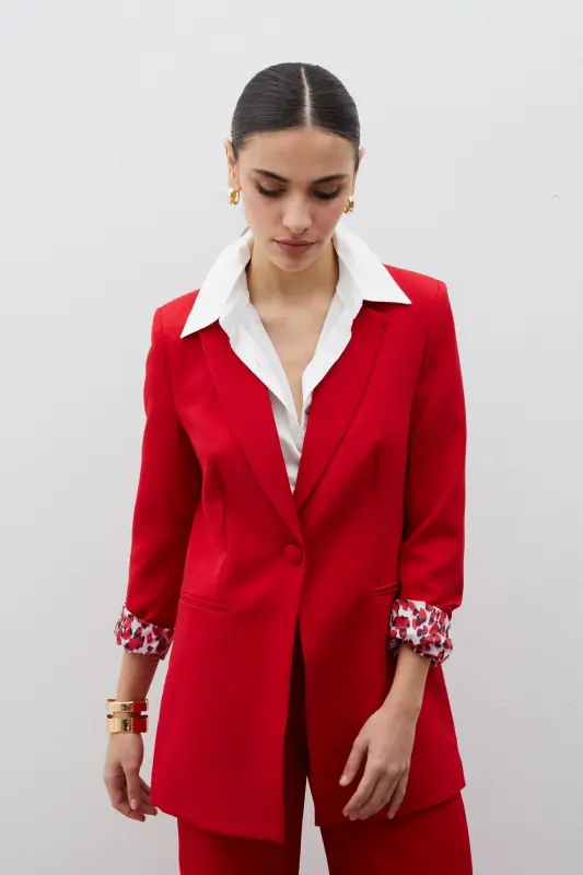 Mono Collar Classic Jacket - Red - RED - 6