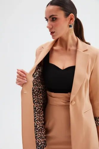 Mono Yaka Klasik Ceket - Açık Camel-AÇIK CAMEL - 5