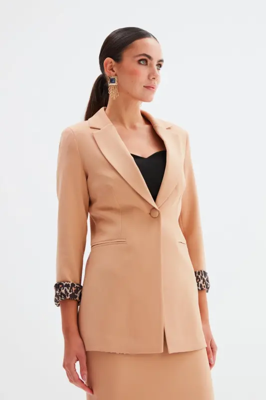 Mono Yaka Klasik Ceket - Açık Camel-AÇIK CAMEL - SATEEN
