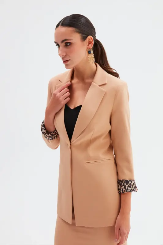 Mono Yaka Klasik Ceket - Açık Camel-AÇIK CAMEL - 4