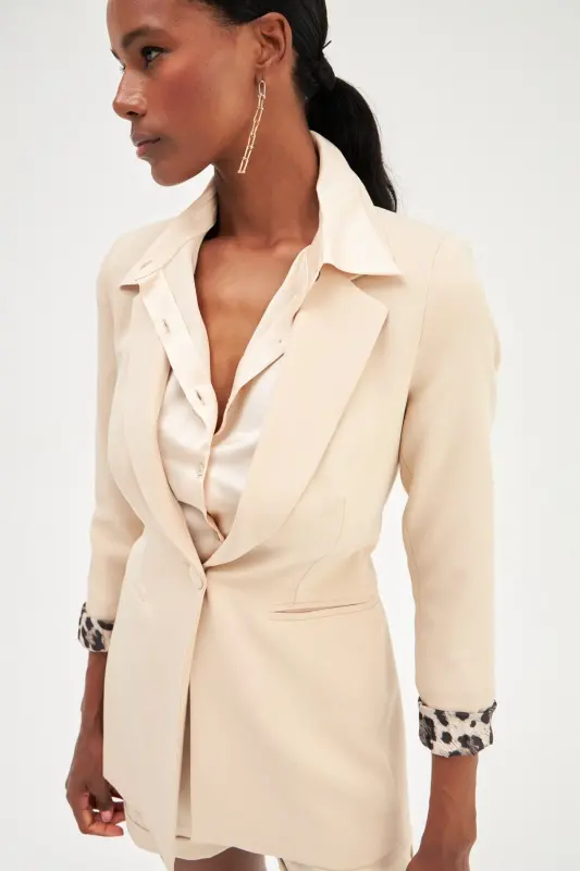 Mono Yaka Klasik Ceket - Bej-BEJ - 5